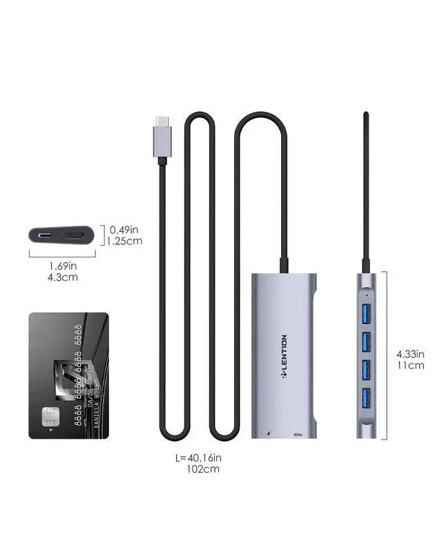 Alt view image 7 of 7 - 3.3FT Long Cable USB C Hub with 4K HDMI, 100W PD Charging, 4 USB 3.0 Port & LED Indicator for MacBook Pro/Air, Dell XPS, HP, Chromebook, More, Stable Driver Adapter (C35-1M, Space Gray)