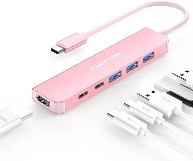 Main image of USB C Hub, Multiport with 4K@60Hz HDMI, 3xUSB-A Ports, USB-C Data Port, 100W PD Port, Compatible New MacBook Pro/Air, iPhone 17 Pro/Pro Max, Surface, Chromebook, More(CE35p, Rose Gold)