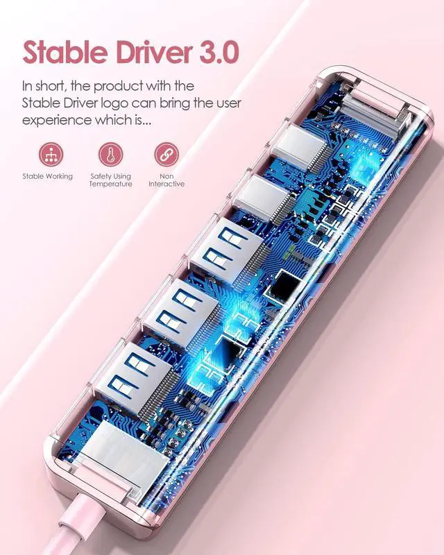 Alt view image 6 of 7 - USB C Hub, Multiport with 4K@60Hz HDMI, 3xUSB-A Ports, USB-C Data Port, 100W PD Port, Compatible New MacBook Pro/Air, iPhone 17 Pro/Pro Max, Surface, Chromebook, More(CE35p, Rose Gold)