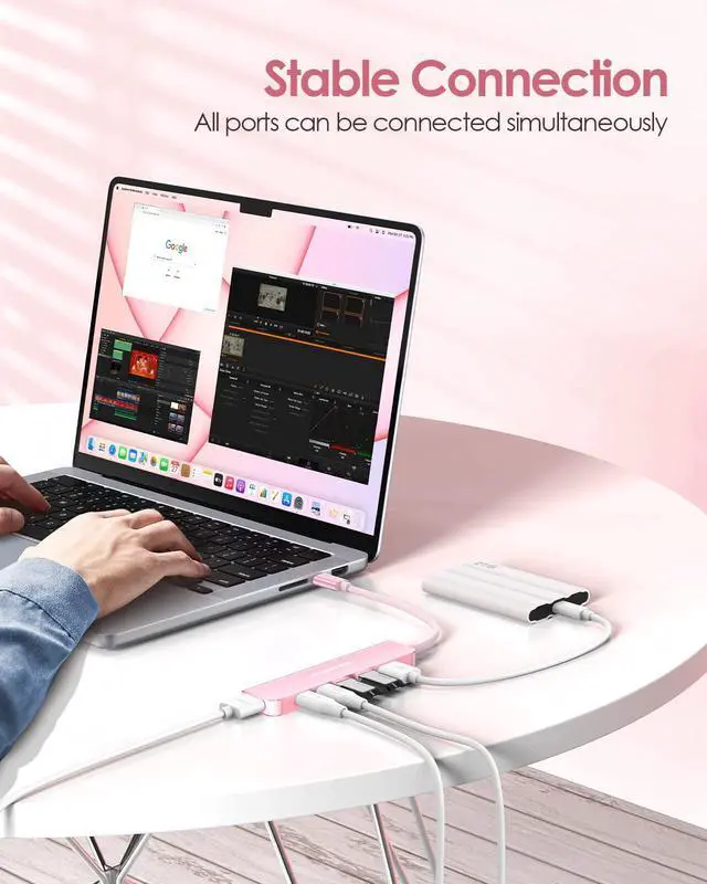 Alt view image 7 of 7 - USB C Hub, Multiport with 4K@60Hz HDMI, 3xUSB-A Ports, USB-C Data Port, 100W PD Port, Compatible New MacBook Pro/Air, iPhone 17 Pro/Pro Max, Surface, Chromebook, More(CE35p, Rose Gold)