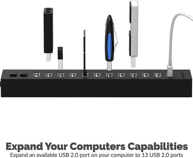 Alt view image 2 of 7 - 13 Port High Speed USB 2.0 Hub with Power Adapter and 2 Control Switches (HB-U14P)