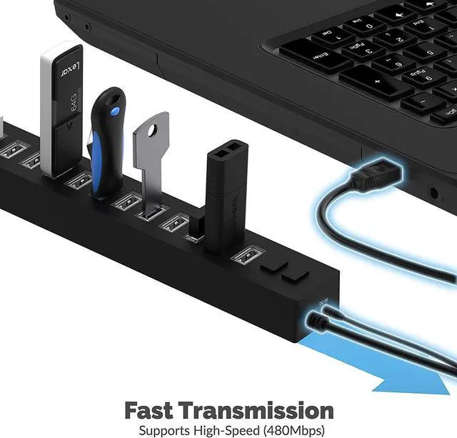 Alt view image 5 of 7 - 13 Port High Speed USB 2.0 Hub with Power Adapter and 2 Control Switches (HB-U14P)