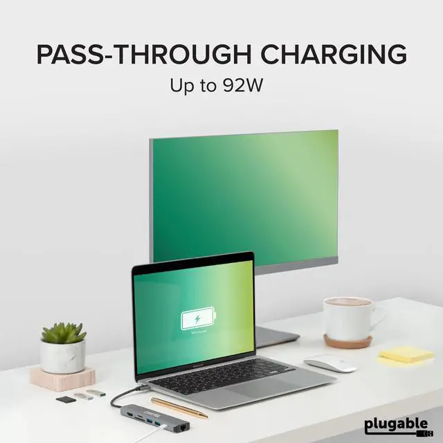 Alt view image 4 of 7 - 7-in-1 USB C Hub Driverless Multiport Adapter with Ethernet, Single 4K60Hz HDMI, 100W Pass-Through Charging, 2X USB 3.0, SD/microSD, for USB-C, USB4, Thunderbolt, Mac, Windows, Chromebook