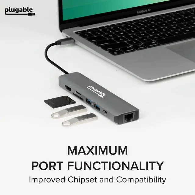 Alt view image 6 of 7 - 7-in-1 USB C Hub Driverless Multiport Adapter with Ethernet, Single 4K60Hz HDMI, 100W Pass-Through Charging, 2X USB 3.0, SD/microSD, for USB-C, USB4, Thunderbolt, Mac, Windows, Chromebook