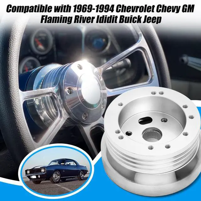 Alt view image 2 of 6 - 5 & 6 Hole Billet Steering Wheel Hub Adapter Compatible with 1969-1994 Chevrolet Chevy GM Flaming River Ididit Buick Jeep Pontiac Oldsmobile