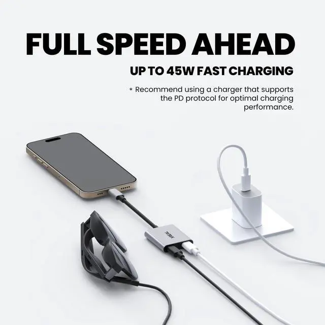 Alt view image 4 of 6 - Hub, Power and Play Adapter, Power Your AR Glasses While Charging Your Source Device, Like Steam Deck, ROG Ally, Switch, iPhone 15 or Android Phone, Support 45W Fast Charging and 120Hz