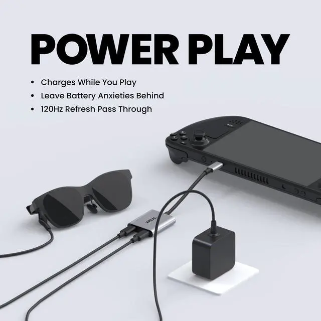 Alt view image 3 of 6 - Hub, Power and Play Adapter, Power Your AR Glasses While Charging Your Source Device, Like Steam Deck, ROG Ally, Switch, iPhone 15 or Android Phone, Support 45W Fast Charging and 120Hz
