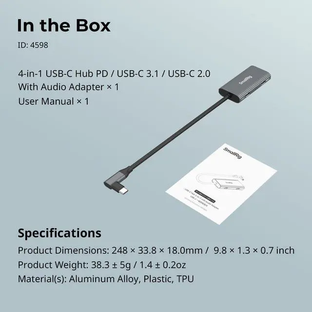 Alt view image 7 of 7 - 4-in-1 USB-C Hub with a Cold Shoe Mount, Type- C Multiport Hub with PD 100W / USB-C 3.1/2.0 with Audio Adapter x 2, for Mobile Shooting of ProRes Videos at 4K 60fps - 4598