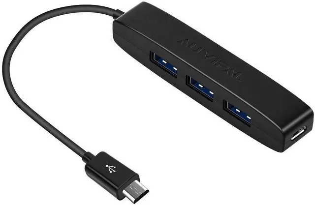 Main image of 3-Port Micro USB OTG Hub Adapter (3 USB Ports + Power Port) for Fire Stick 4K, PlayStation Classic, Raspberry Pi Zero, Sega Genesis Mini, S/NES Classic Mini and More - Black