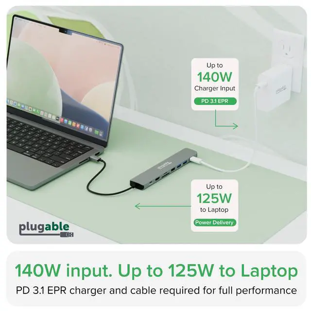 Alt view image 4 of 7 - USB C Hub Multiport Adapter: 9-in-1 with 140W PD Charging, 4K 60Hz HDMI, 10Gbps Data Transfer, Gigabit Ethernet, SD for USBC, USB4, Thunderbolt MacBook, Windows, Chromebook (USBC-9IN1E)