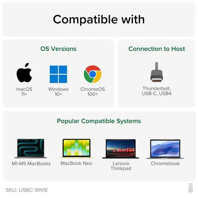 Alt view image 6 of 7 - USB C Hub Multiport Adapter: 9-in-1 with 140W PD Charging, 4K 60Hz HDMI, 10Gbps Data Transfer, Gigabit Ethernet, SD for USBC, USB4, Thunderbolt MacBook, Windows, Chromebook (USBC-9IN1E)