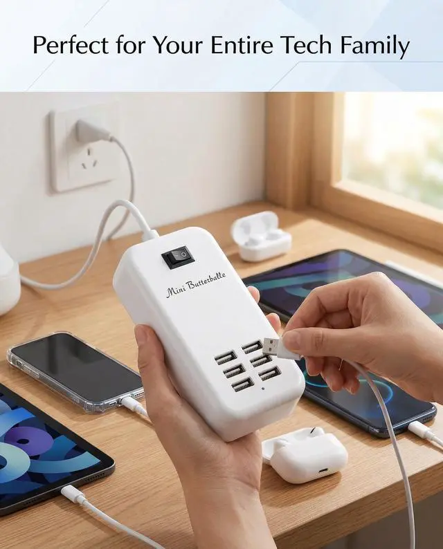 Alt view image 3 of 7 - 6 Ports USB Charger Hub Desktop US Plug AC Power Wall Travel Charging Adapter Slots Charging Station Extension Socket Outlet with Cable