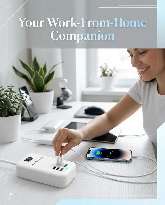 Alt view image 5 of 7 - 6 Ports USB Charger Hub Desktop US Plug AC Power Wall Travel Charging Adapter Slots Charging Station Extension Socket Outlet with Cable