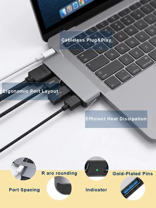 Alt view image 4 of 7 - USB C Hub for MacBook Neo Pro Air, 4-in-1 mac Dock with 4K HDMI Adapter, 3 USB A 5Gbps Data Ports for MacBookPro 13 Inch, Air M4/M5, and More, Type c Extender for Office Laptop, Meetings, Travel&Home