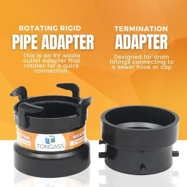 Alt view image 6 of 7 - (Combo Pack) RV Sewer Hose Fitting Adapter to PVC, RV Sewer Connection & Termination Adapter - 3" Hub x Bayonet Hooks with Thread Seal Tape