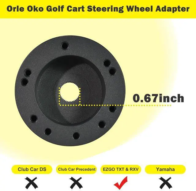 Alt view image 3 of 7 - Golf Cart Steering Wheel Adapter, Steering Wheel Adapter Hub for EZGO TXT and EZGO RXV Golf Cart Models