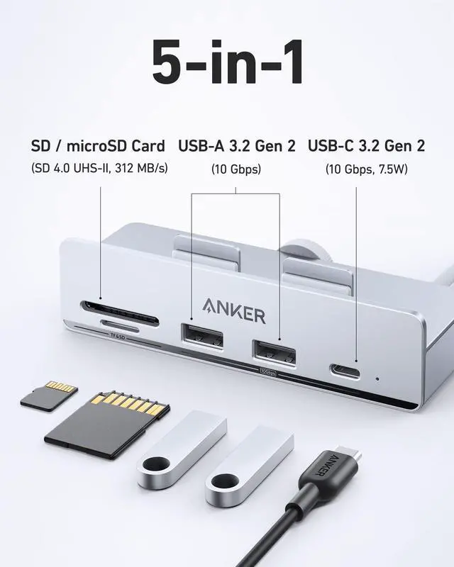 Alt view image 3 of 6 - USB C Hub, 535 USB C Hub (5-in-1), with 2 USB-A 10 Gbps Data Ports, USBC 10 Gbps Port, SD and microSD Card Reader, for iMac Pro/iMac 24 inch 2021 / iMac 27 inch / 21.5 inch