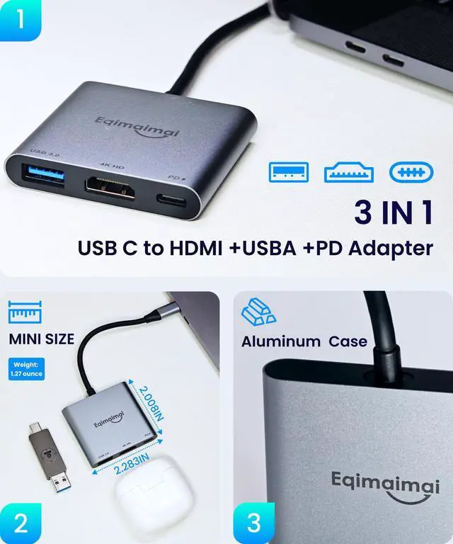 Alt view image 7 of 7 - USB C to HDMI Multi-Port Adapter(4K@120HZ) with 100w PD,USBC Laptop Docking Station for Monitor Extension Display, USB-C to USB-A 3.2 Converter 10Gbps,4K HDMI 2.1 Hub for Mac/iPad pro/MacBook/Laptops