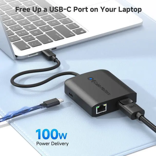 Alt view image 5 of 6 - USB C Multiport Adapter (USB C Hub with DisplayPort 8K), 2X USB 2.0, Fast Ethernet, and 60W Charging in Black - Thunderbolt 4 / USB4 / Thunderbolt 3 Port Compatible with MacBook Pro