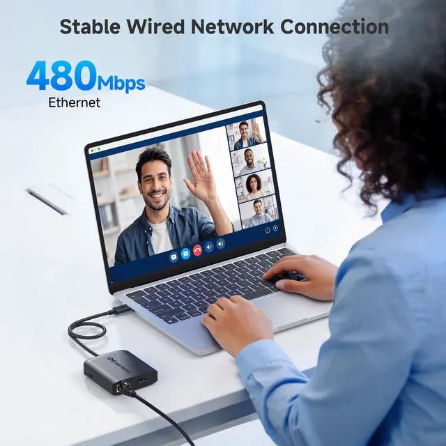 Alt view image 6 of 6 - USB C Multiport Adapter (USB C Hub with DisplayPort 8K), 2X USB 2.0, Fast Ethernet, and 60W Charging in Black - Thunderbolt 4 / USB4 / Thunderbolt 3 Port Compatible with MacBook Pro