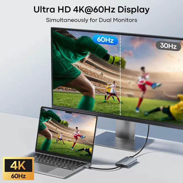 Alt view image 2 of 7 - 6-in-1 USB C Hub, Type C to Dual HDMI Adapter 4K@60Hz, HDMI Splitter Extended Display for Dual Monitor with 100W PD Port, USB 2.0, Dual Monitor Adapter for Dell XPS, HP, MacBook Neo/Air/Pro