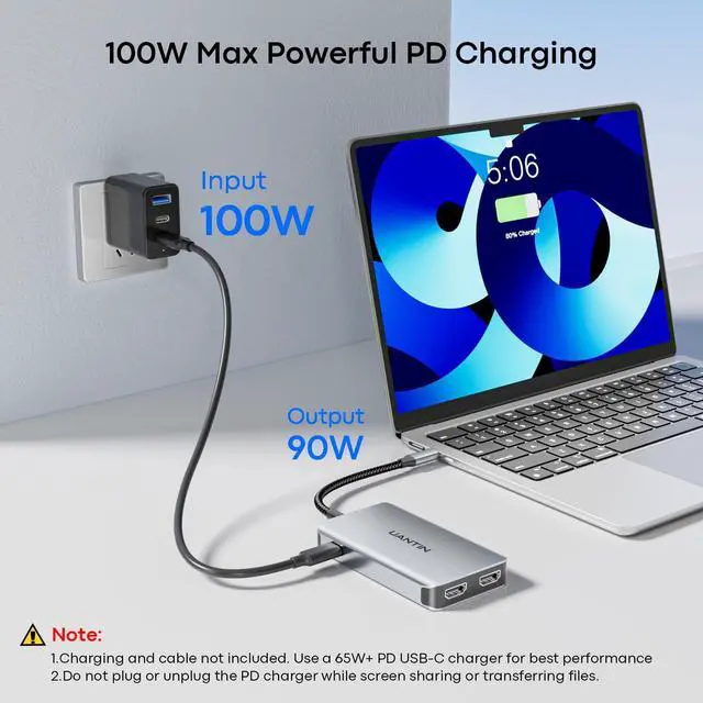 Alt view image 4 of 7 - 6-in-1 USB C Hub, Type C to Dual HDMI Adapter 4K@60Hz, HDMI Splitter Extended Display for Dual Monitor with 100W PD Port, USB 2.0, Dual Monitor Adapter for Dell XPS, HP, MacBook Neo/Air/Pro