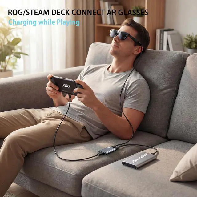 Alt view image 4 of 7 - USB C to AR Glasses Adapter, Power for Xreal/Viture/RayNeo/Rokid AR Glasses While Charging for Steam Deck,ROG Ally,Switch 2,DJI RC 2,iPhone 15-17 or Android Phone,Compatible 8K 30Hz/4K 144Hz