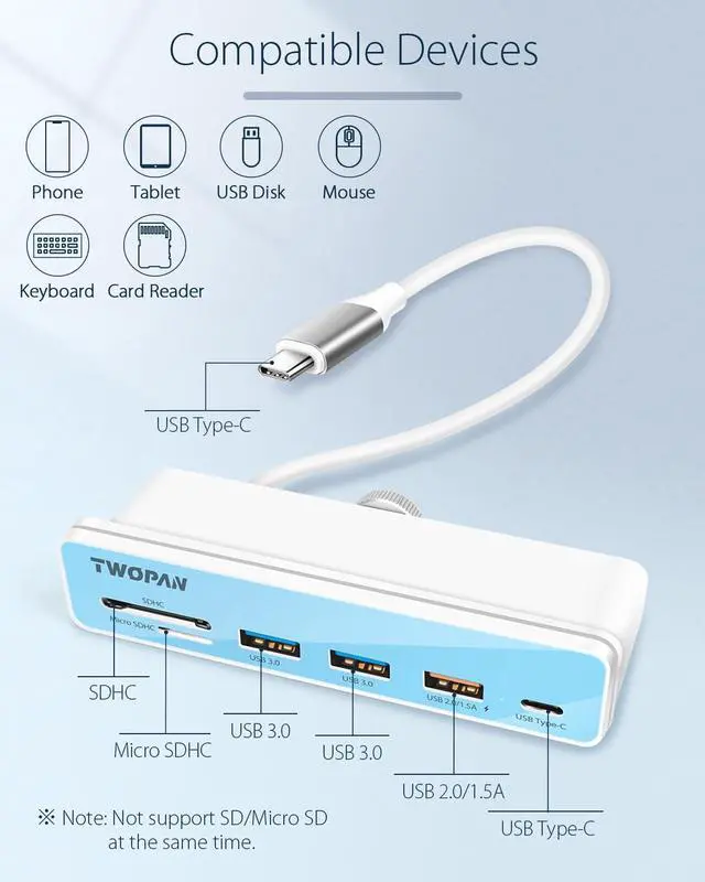 Alt view image 3 of 7 - USB C Hub Multiport Adapter for iMac M4/M3/M1, 6 in 1 iMac 2024/2023/2021 USB C Port Hub with USB 3.0 Ports, SD/Micro SD Card Readers & 7 Color Panels