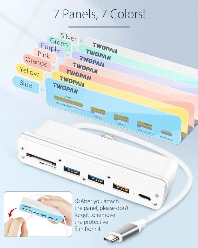 Alt view image 2 of 7 - USB C Hub Multiport Adapter for iMac M4/M3/M1, 6 in 1 iMac 2024/2023/2021 USB C Port Hub with USB 3.0 Ports, SD/Micro SD Card Readers & 7 Color Panels