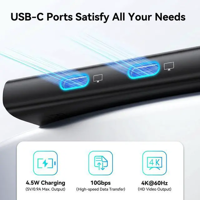 Alt view image 7 of 7 - USB C to USB C Hub Dual Monitor, USBC Splitter with 4K@60Hz DP Alt Mode Video Output, 10Gbps Data Transfer, 100W PD Charging, Dual Monitors Adapter for Laptop, Portable Monitor and More Type C Devices