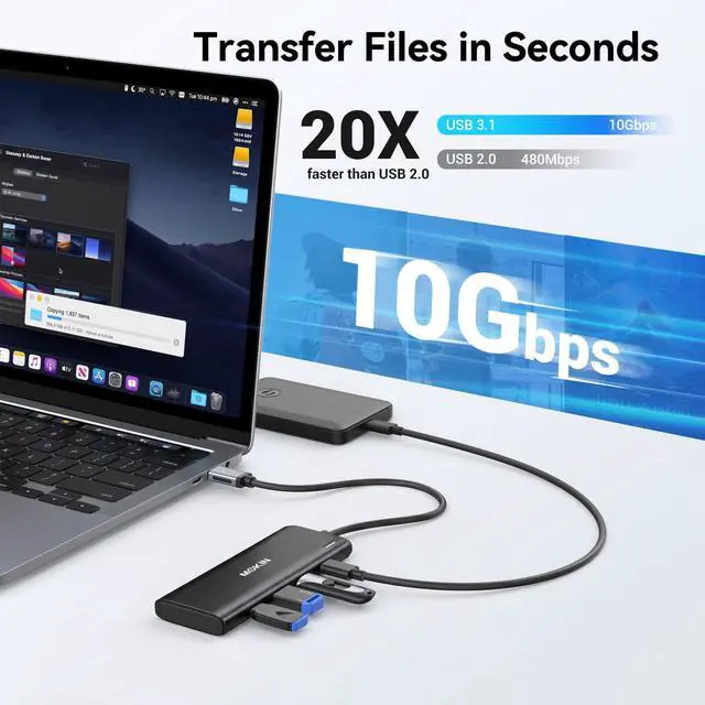 Alt view image 6 of 7 - USB C to USB C Hub Dual Monitor, USBC Splitter with 4K@60Hz DP Alt Mode Video Output, 10Gbps Data Transfer, 100W PD Charging, Dual Monitors Adapter for Laptop, Portable Monitor and More Type C Devices
