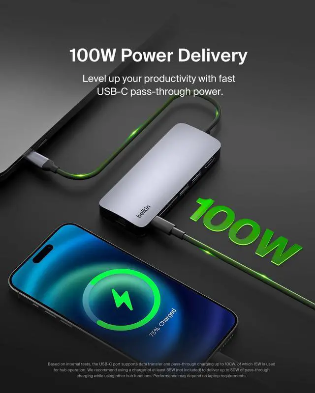 Alt view image 4 of 7 - USB-C Hub - 6-in-1Multi-PortAdapter Dock with 4K HDMI, USB-C 100W PD Pass-Through Charging, 2X USB-A Ports, Gigabit Ethernet Ports, and SD Slot for MacBook Pro, Air, iPad, Pro, XPS and More