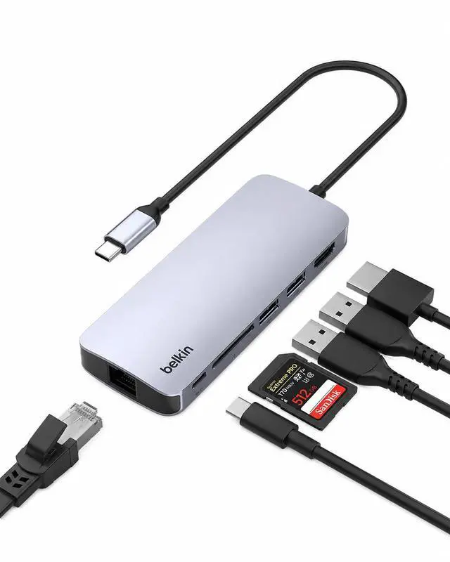 Main image of USB-C Hub - 6-in-1Multi-PortAdapter Dock with 4K HDMI, USB-C 100W PD Pass-Through Charging, 2X USB-A Ports, Gigabit Ethernet Ports, and SD Slot for MacBook Pro, Air, iPad, Pro, XPS and More