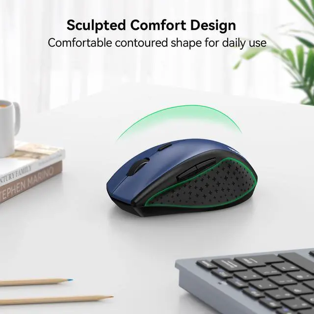 Alt view image 3 of 7 - Wireless Mouse, 2.4G USB Computer Mouse with 6-Level Adjustable 4800 DPI, 30 Months Battery, Ergonomic Grips, 6 Buttons Portable for PC, Chromebook, Mac - Blue
