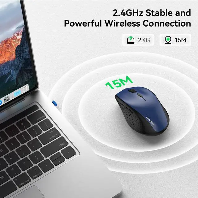 Alt view image 5 of 7 - Wireless Mouse, 2.4G USB Computer Mouse with 6-Level Adjustable 4800 DPI, 30 Months Battery, Ergonomic Grips, 6 Buttons Portable for PC, Chromebook, Mac - Blue