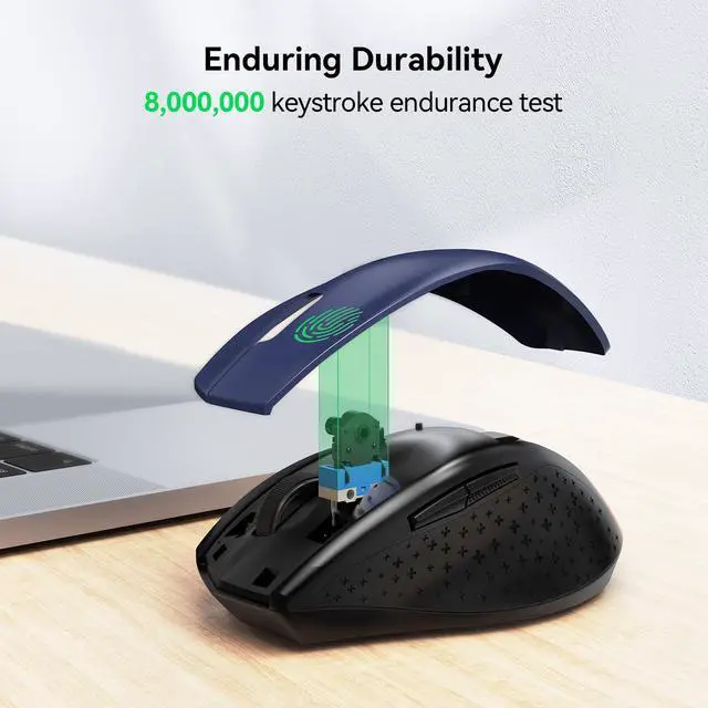 Alt view image 7 of 7 - Wireless Mouse, 2.4G USB Computer Mouse with 6-Level Adjustable 4800 DPI, 30 Months Battery, Ergonomic Grips, 6 Buttons Portable for PC, Chromebook, Mac - Blue