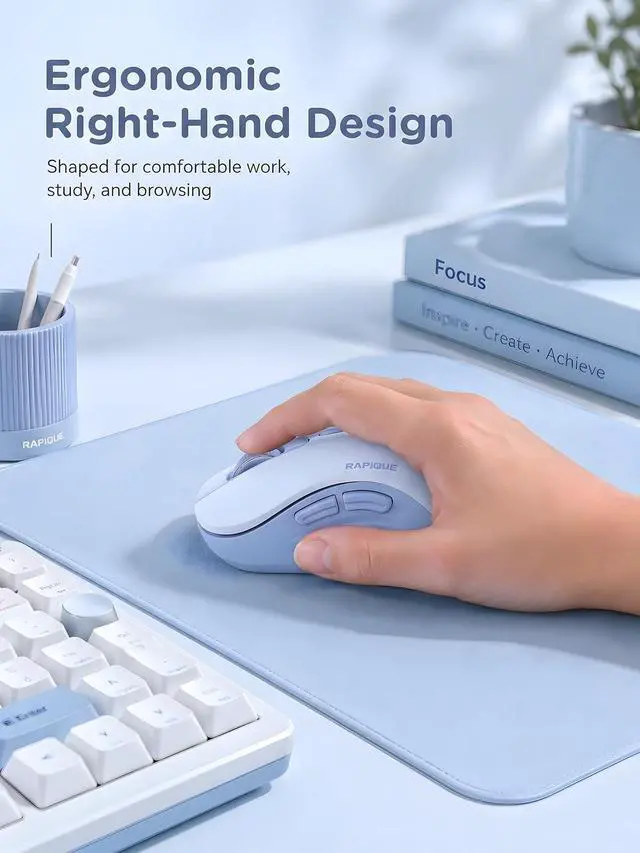 Alt view image 3 of 7 - Bluetooth Wireless Mouse, Dual Bluetooth & 2.4G USB Receiver, Quiet Clicks, Right-Hand Ergonomic 6 Button Mouse, Adjustable DPI, AA Battery, for Laptop, PC, Mac, Tablet - Light Blue