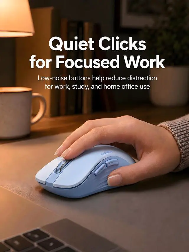 Alt view image 4 of 7 - Bluetooth Wireless Mouse, Dual Bluetooth & 2.4G USB Receiver, Quiet Clicks, Right-Hand Ergonomic 6 Button Mouse, Adjustable DPI, AA Battery, for Laptop, PC, Mac, Tablet - Light Blue
