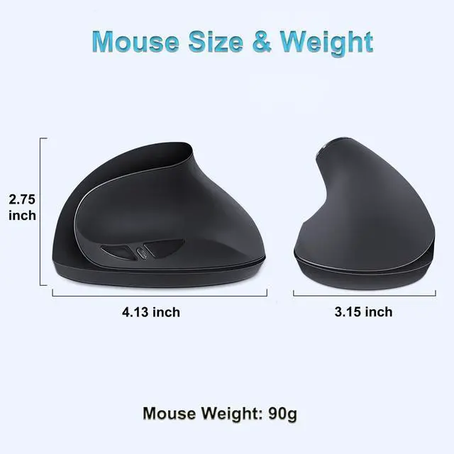 Alt view image 3 of 7 - Ergonomic Wireless Mouse,Vertical Mouse 2.4GHz Optical Mice with Adjustable DPI for Carpal Tunnel Right Hand,Black