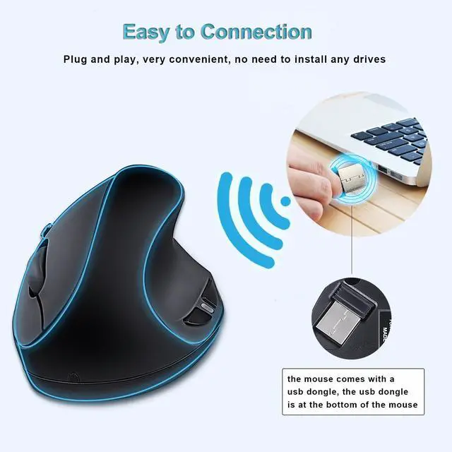 Alt view image 2 of 7 - Ergonomic Wireless Mouse,Vertical Mouse 2.4GHz Optical Mice with Adjustable DPI for Carpal Tunnel Right Hand,Black