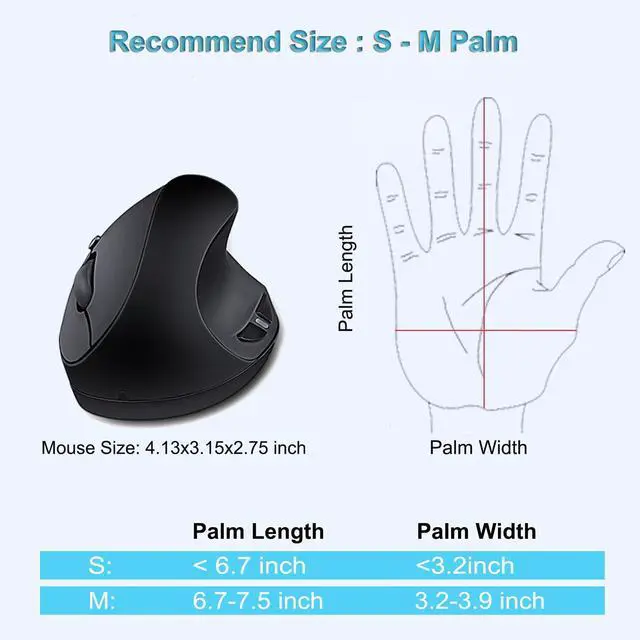 Alt view image 4 of 7 - Ergonomic Wireless Mouse,Vertical Mouse 2.4GHz Optical Mice with Adjustable DPI for Carpal Tunnel Right Hand,Black