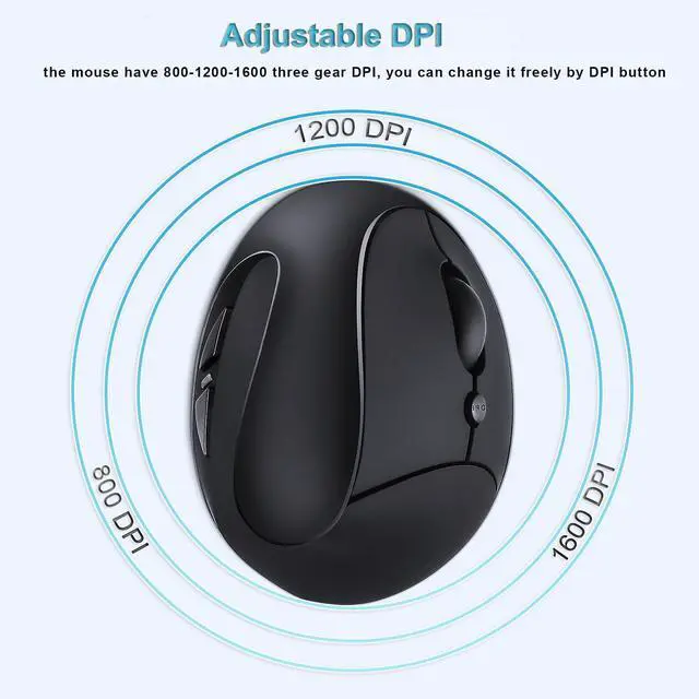 Alt view image 7 of 7 - Ergonomic Wireless Mouse,Vertical Mouse 2.4GHz Optical Mice with Adjustable DPI for Carpal Tunnel Right Hand,Black