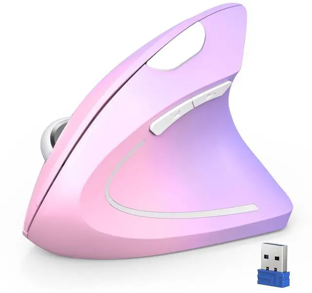 Main image of 2.4G Ergonomic Mouse Vertical Wireless - 4800 DPI Optical Carpal Tunnel Mice Right Hand, 4800 DPI Adjustable, Quiet Clicks, 6 Buttons for Laptop, Desktop, PC, Computer - Pink Purple