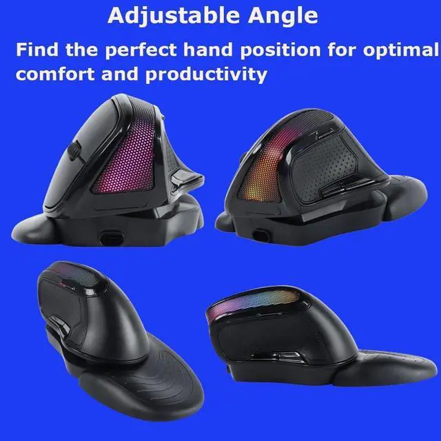 Alt view image 3 of 7 - Wireless Mouse Large Angle Adjustable Ergonomic Vertical Upright Carpal Tunnel Ergo Right Hand 6 buttons USB Optical Mice for PC Laptop Computer Gift,3600 DPI,Removable Palm Rest,RGB Light