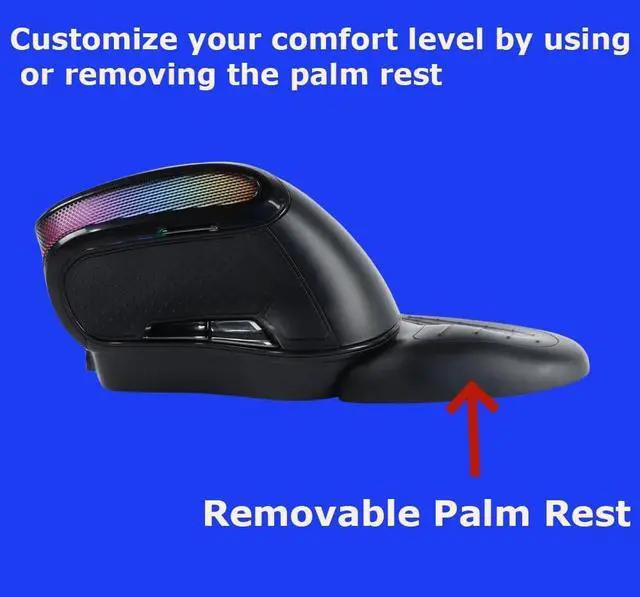 Alt view image 5 of 7 - Wireless Mouse Large Angle Adjustable Ergonomic Vertical Upright Carpal Tunnel Ergo Right Hand 6 buttons USB Optical Mice for PC Laptop Computer Gift,3600 DPI,Removable Palm Rest,RGB Light