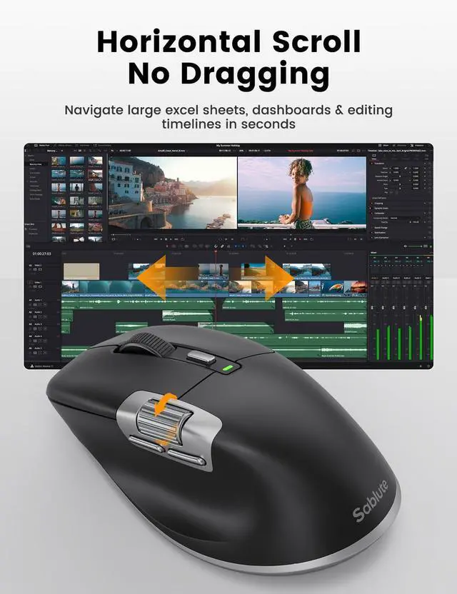 Alt view image 3 of 7 - Ergonomic Wireless Mouse for Laptop with Ultra-Fast Scrolling, Side Scroll, Wired+2.4G,+2 Bluetooth, 5 Programmable Buttons, 8K DPI, 800mAh Rechargeable, MAM6 Quiet Office Mice for PC, Desktop