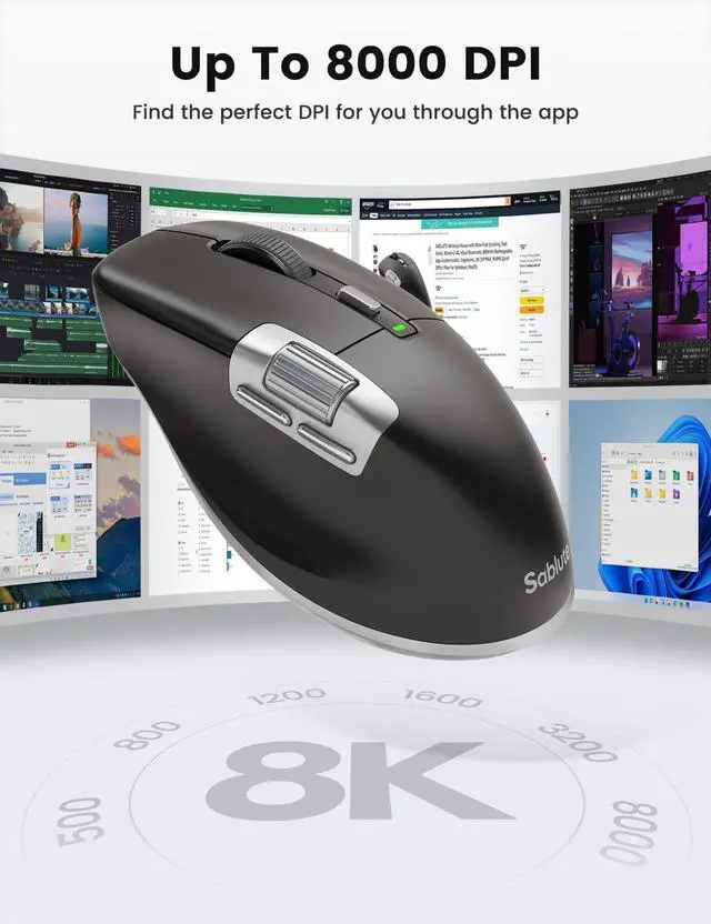 Alt view image 5 of 7 - Ergonomic Wireless Mouse for Laptop with Ultra-Fast Scrolling, Side Scroll, Wired+2.4G,+2 Bluetooth, 5 Programmable Buttons, 8K DPI, 800mAh Rechargeable, MAM6 Quiet Office Mice for PC, Desktop