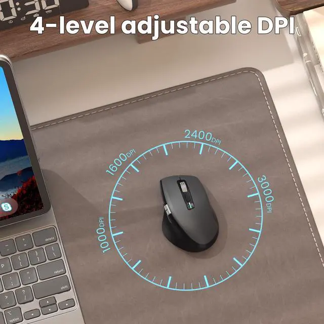 Alt view image 3 of 6 - Wireless Side Scroll Mouse with Multi-Device, Ergonomic Computer Mice with Smart Flying Scroll, Quiet Click, 4-Level DPI for Computer, Laptop, iPad, Tablet, MacBook (Grey)