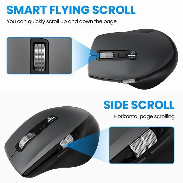 Alt view image 5 of 6 - Wireless Side Scroll Mouse with Multi-Device, Ergonomic Computer Mice with Smart Flying Scroll, Quiet Click, 4-Level DPI for Computer, Laptop, iPad, Tablet, MacBook (Grey)