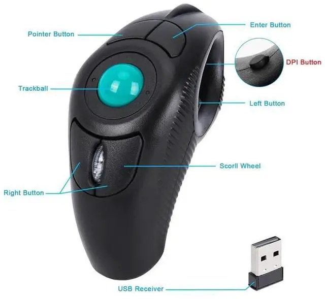 Alt view image 2 of 7 - Wireless USB Handheld Finger Trackball Mouse for Laptop Mac Window Computer